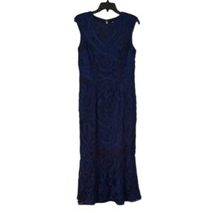 JS Collections Women's Black/Blue Soutache Lace Sleeveless Midi Dress Size 8
